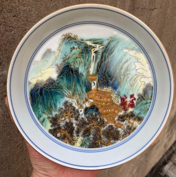 中国茶器 七承堂可懸停山居払雲図三才蓋碗 茶杯 茶碗 煎茶道具 新品未使用 デパート 送料無料 中国茶器 七承堂可懸停山居払雲図三才蓋碗