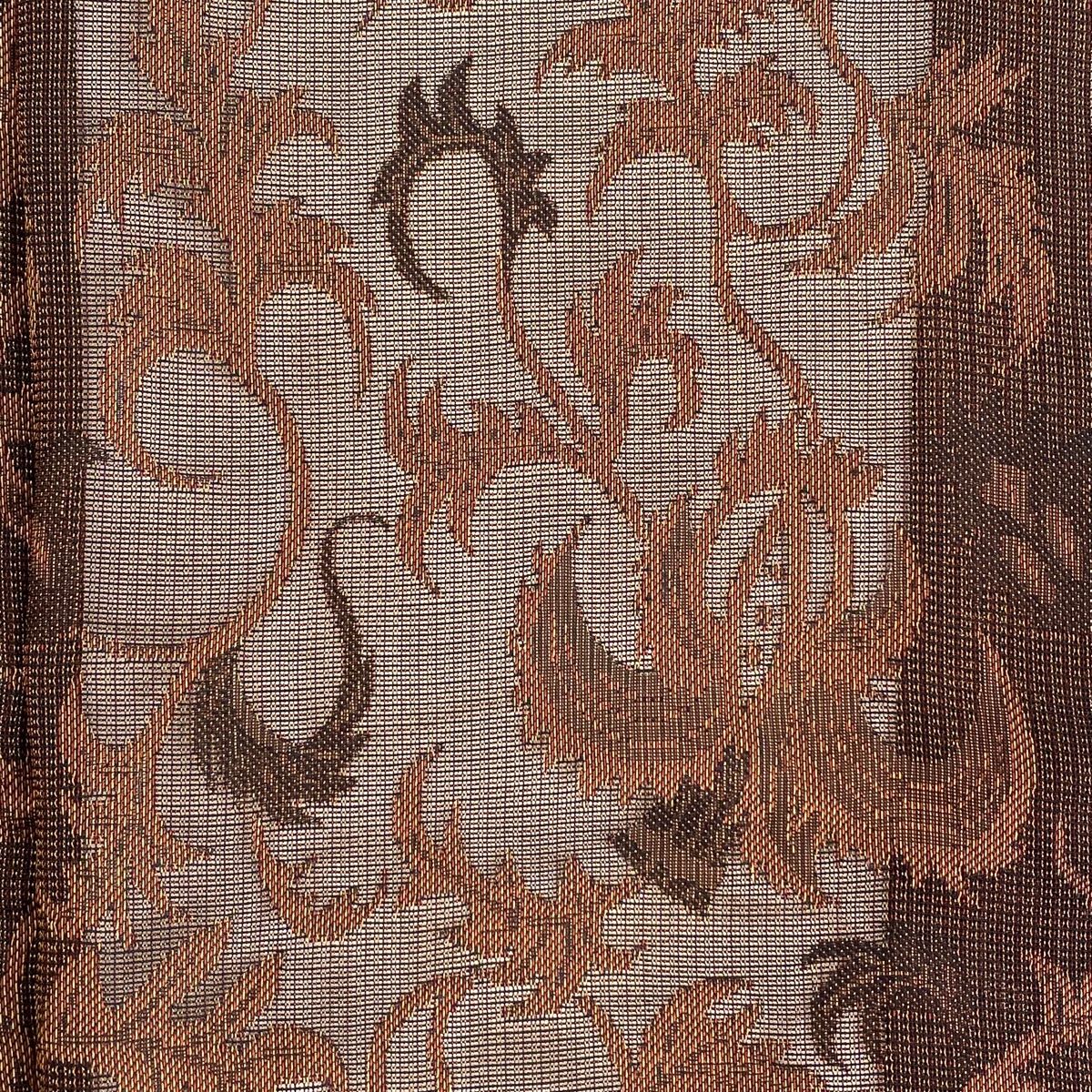 羽織 身丈105.5cm 裄丈69cm L 花唐草 茶色 正絹 美品 逸品 【中古  