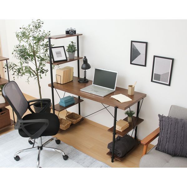 ワイヤーロック片袖デスク MBR ミディアムブラウン 組立品