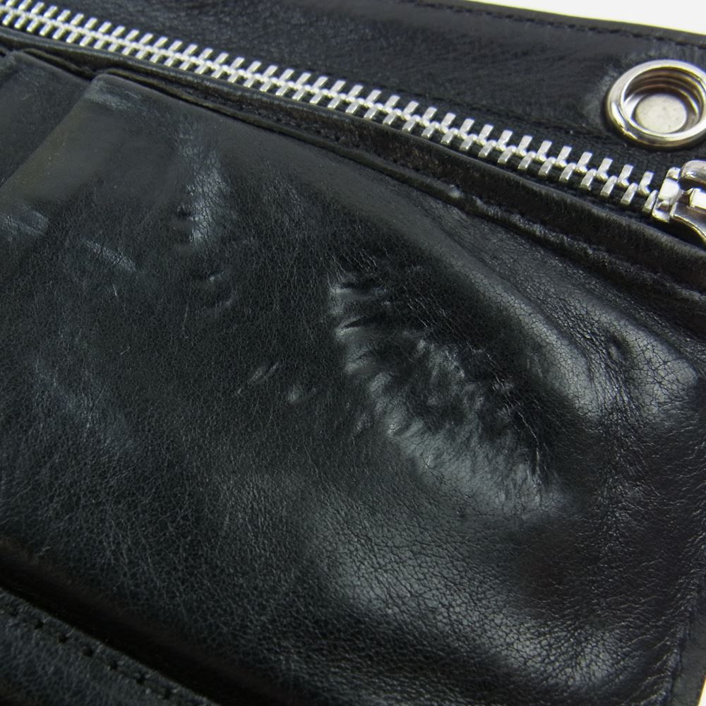 専用　クロムハーツ ロングウォレットクロスボタンブラックレザー　グリーシー　美品 クロムハーツ 財布 ロングウォレットクロスボタンブラックレザー