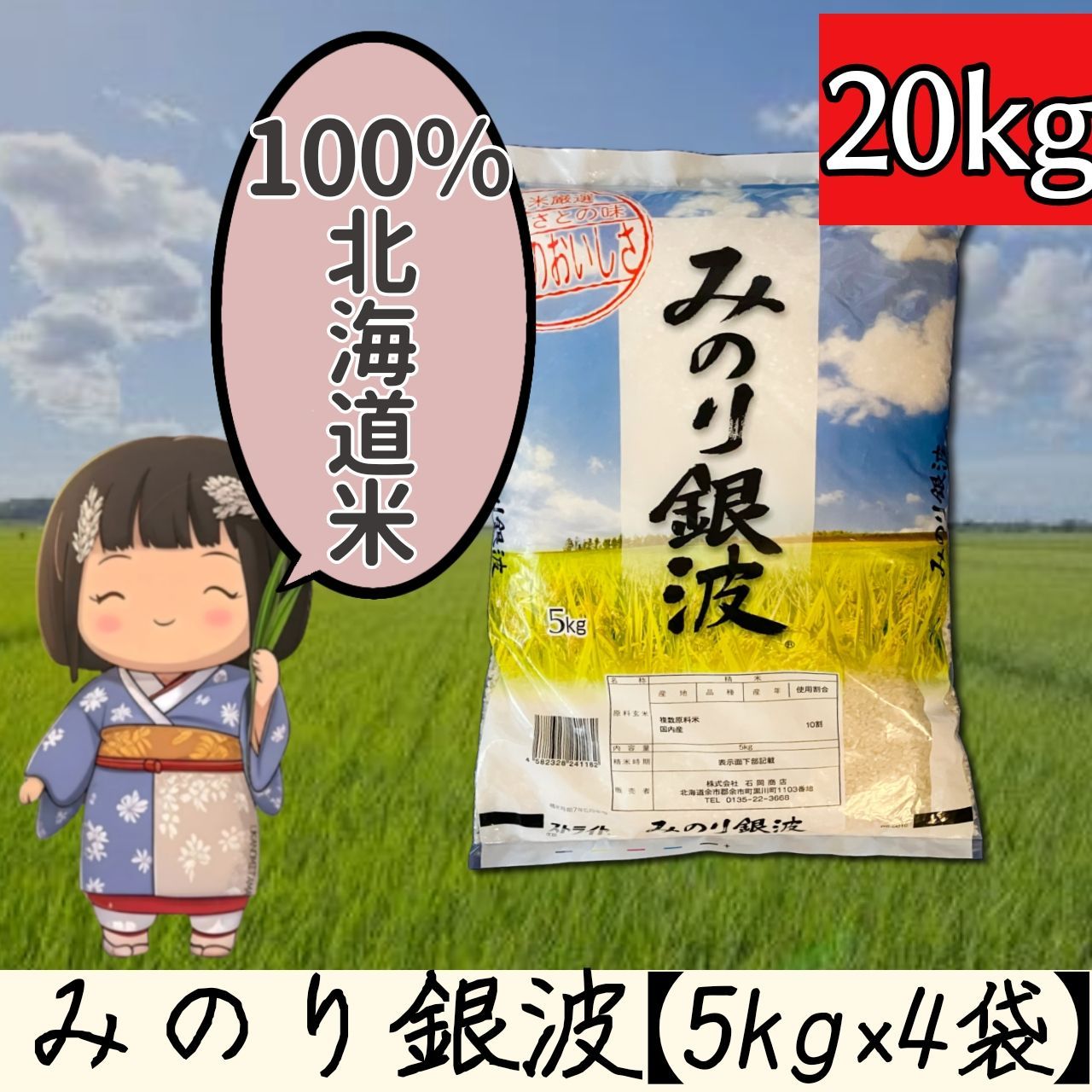 みのり銀波 北海道米 ブレンド米 5kg×4袋 計20kg 10月上旬精米 白米 お米 精米