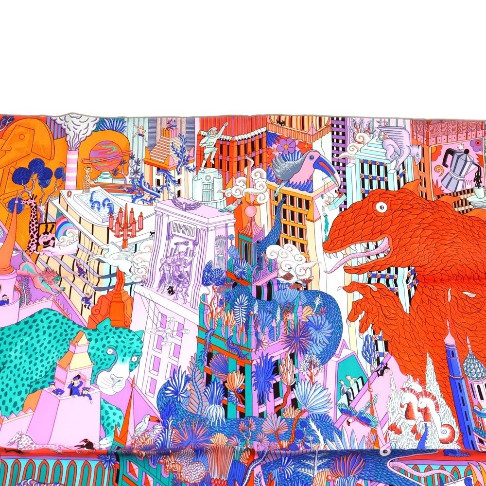 HERMES (エルメス) カレ90 Rare Animapolis Green Lavender