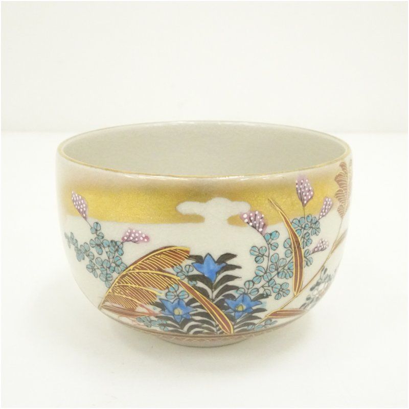 茶道具　九谷焼　抹茶碗　手描き　秋草芙蓉　龍山作 m30905795324_1.jpg?1699668026