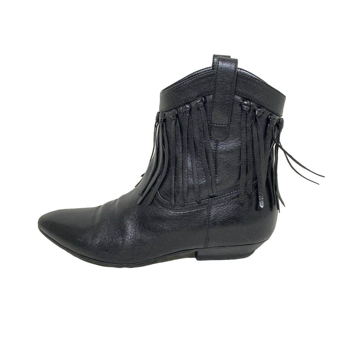 SAINT LAURENT PARIS サンローランパリ ショートブーツ 35 1|2 レディース - 395496 黒 フリンジ|アウトソール張替済 レザー