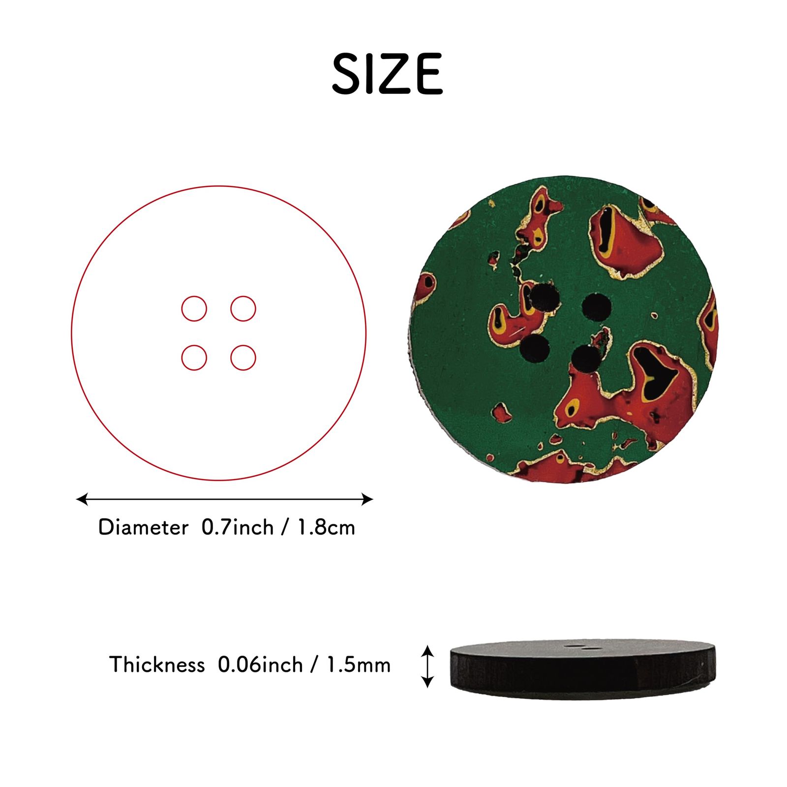 tsugarukaze 津軽塗り ボタン 3個セット 緑上げ 直径1.8cm