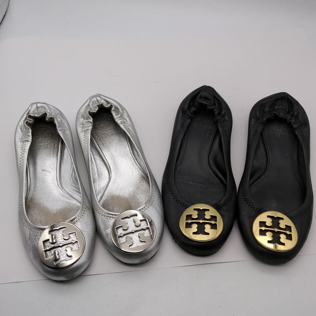 Tory Burch フラットシューズ シルバー ブラック 2個セット バレー