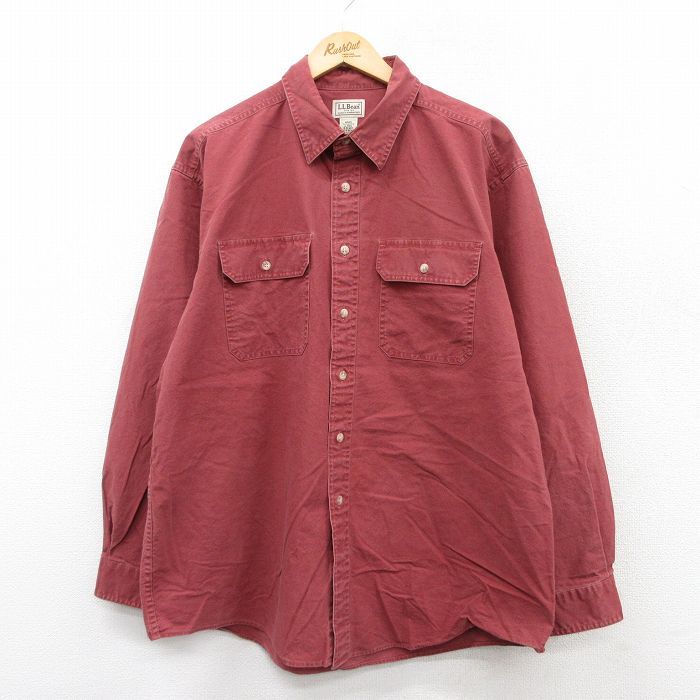 XL/古着 エルエルビーン LLBEAN 長袖 ブランド シャツ メンズ 00s コットン エンジ系 25aug22  トップス