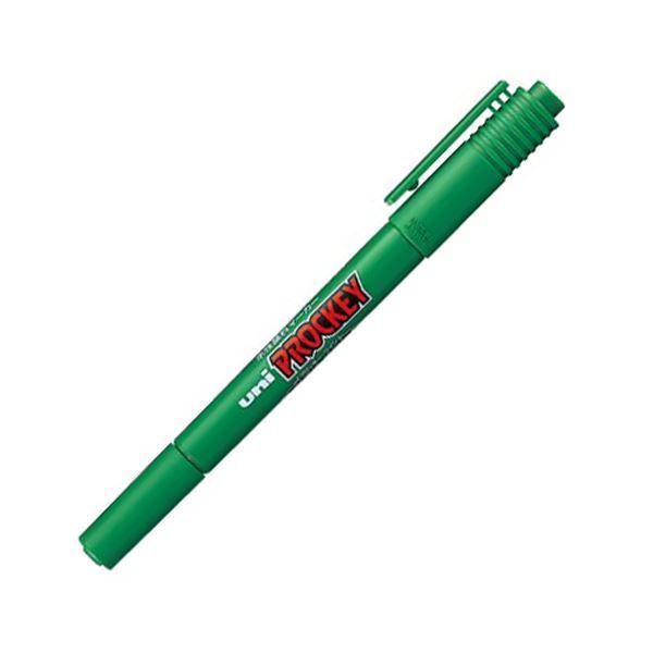(まとめ) 三菱鉛筆 水性マーカー プロッキー 細字丸芯+極細 緑 PM120T