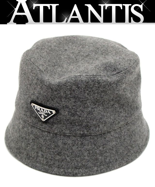 PRADA バケハ 三角ロゴ プラダ PRADA 三角ロゴ バケットハット グレー size:XL 【66626】