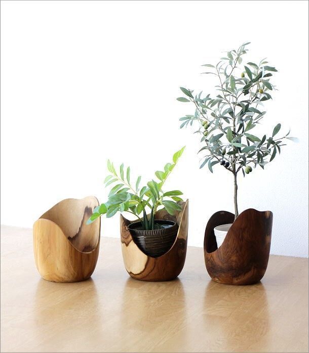 美品■チーク無垢■オーガニック■プランターカバー■プランターポット■植木鉢カバー 鉢カバー おしゃれ チーク材 木製 天然木 ナチュラル チークウッド