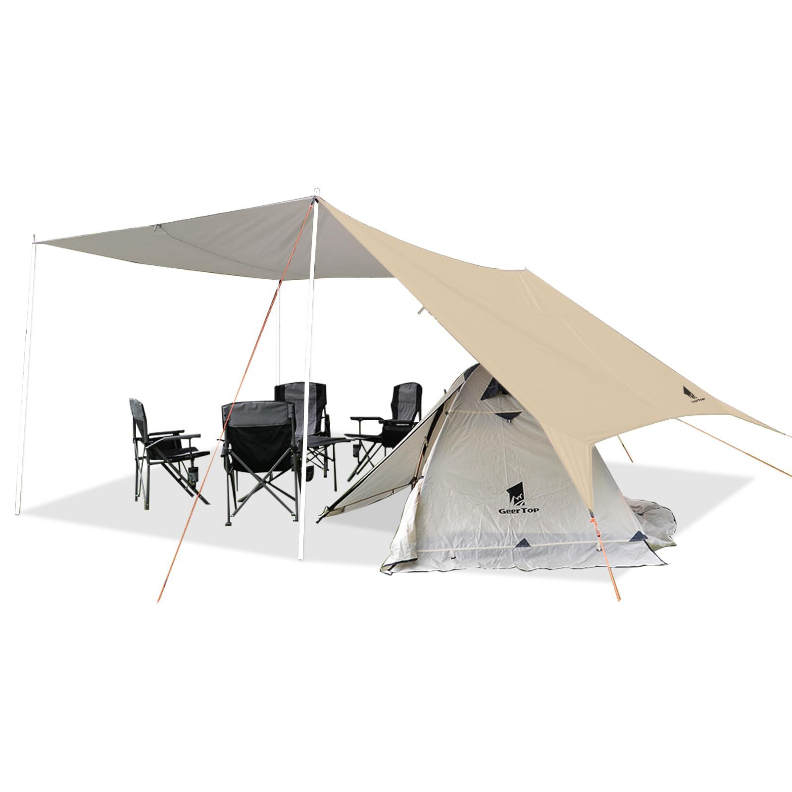 Geer Top 防水タープ キャンプ タープ 3m×5.25m 大型 UVカット UPF50 耐水3000mm 耐引裂 日よけ 紫外線カット 遮光 遮熱 カーサイドタープ アウトドア レジャー ピクニック 公園 観戦 車中泊 ビーチ カーキ