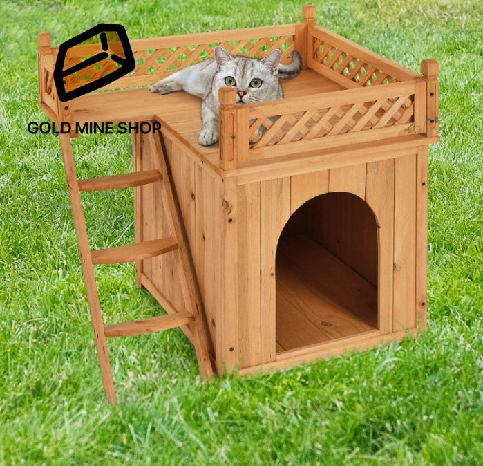 アスファルト屋根付き木製隆起ペット小屋