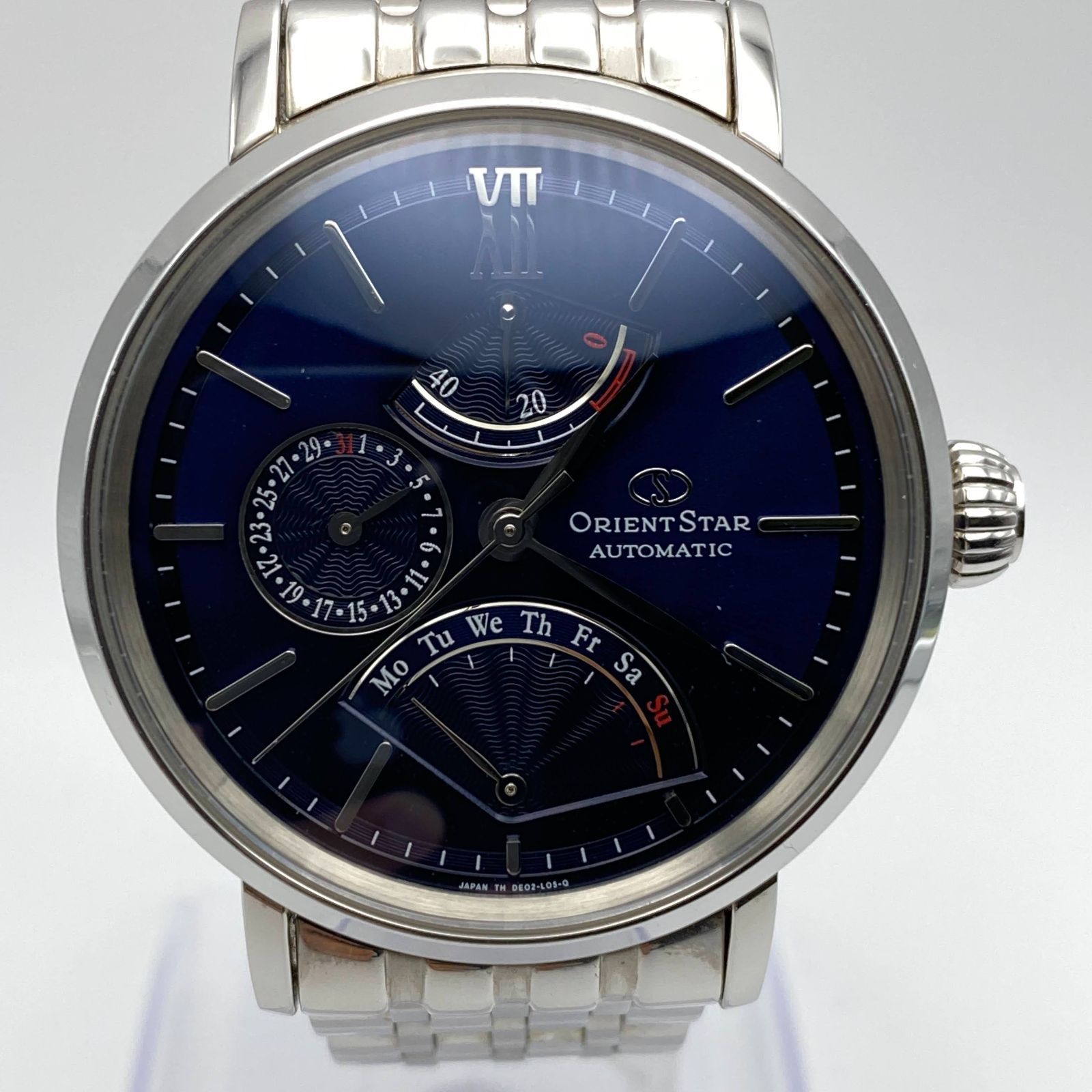 オリエント ORIENT　自動巻き オートマチック　機械式　オリエントスター クラシック レトログラード　ORIENT STAR AUTOMATIC　 WZ0091DE　レトログラード　ネイビー文字盤　裏スケ　稼働品　アナログ腕時計　　W079