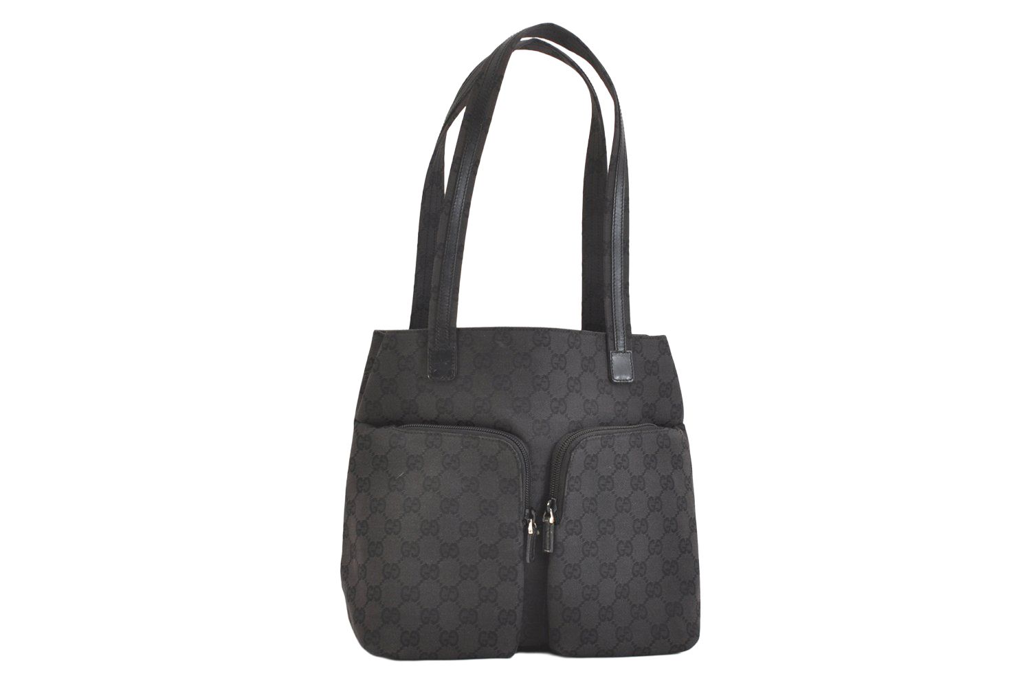 GUCCI グッチ ヴィンテージ ショルダートートバッグ GGキャンバス レザー 0021076 ブラック 2459N