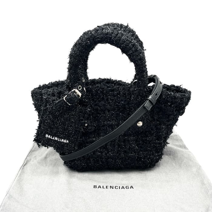 【中古】極美品 BALENCIAGA バレンシアガ ビストロ 2way ツイード ショルダー ハンド バッグ dD08130M