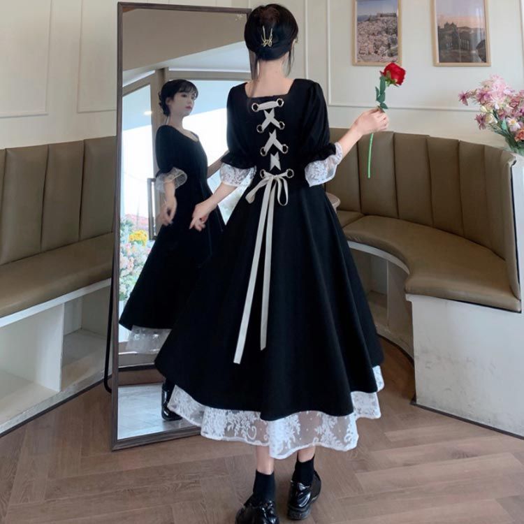極美品 Blood Storm 編み上げ ティアード ワンピース ゴスロリ romierose 2025新作 あざとい レザー風ワンピース コア系