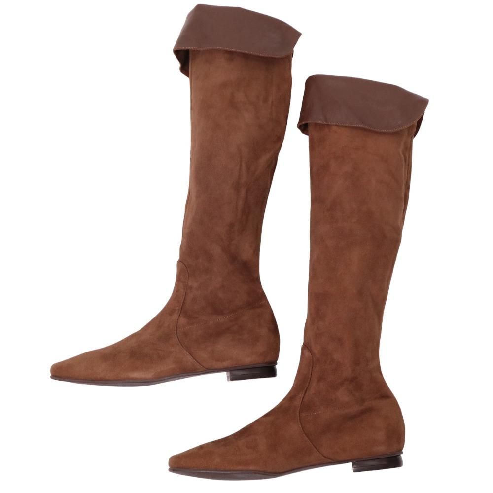 【美品】フォクシー FOXEY スエードロングブーツ ニーハイブーツ37 美脚効果抜群 フォクシー FOXEY ロングブーツ 37 レザー×スエード 黒