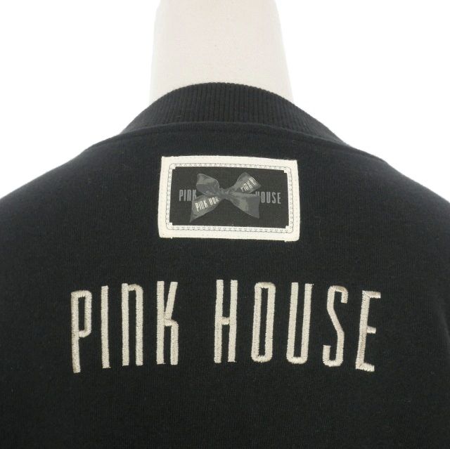 ピンクハウス PINK HOUSE ピコ加工 アップリケ ロゴ刺繍 ジップアッププルオーバー スウェット ブラック 黒 A2103UCD375 レディース ピンクハウス PINK HOUSE ピコ加工 アップリケ ロゴ刺繍 ジップ