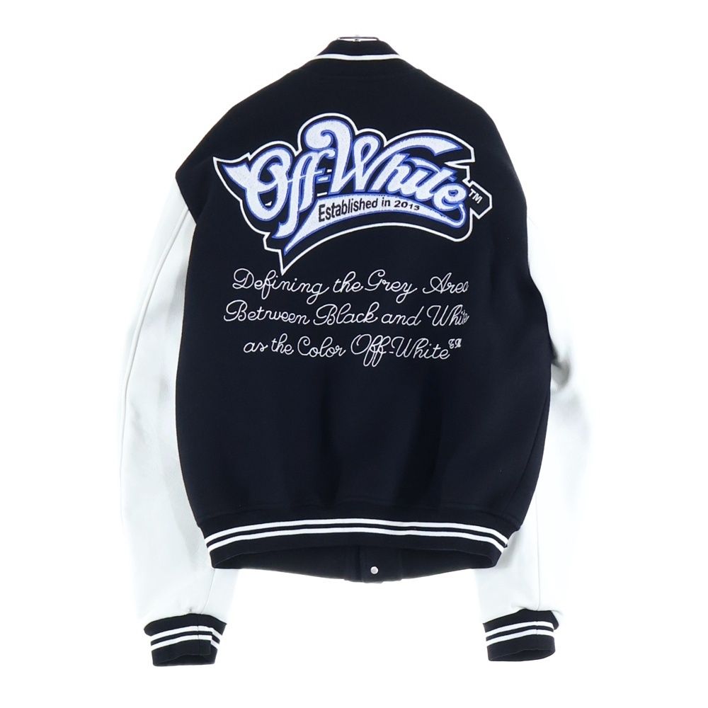 OFF-WHITE オフホワイト 23AW Logic Bomber Jacket ロゴワッペン 袖レザー切り替え ロジック ボンバージャケット スタジャン ブラック OMJA059G23LEA001