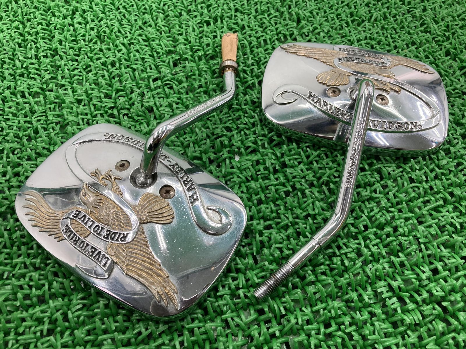 ミラー 左右 ハーレー 純正 バイク 部品 ショート レクタングル コンベックス ソフフテイル ダイナ 車検 Genuine