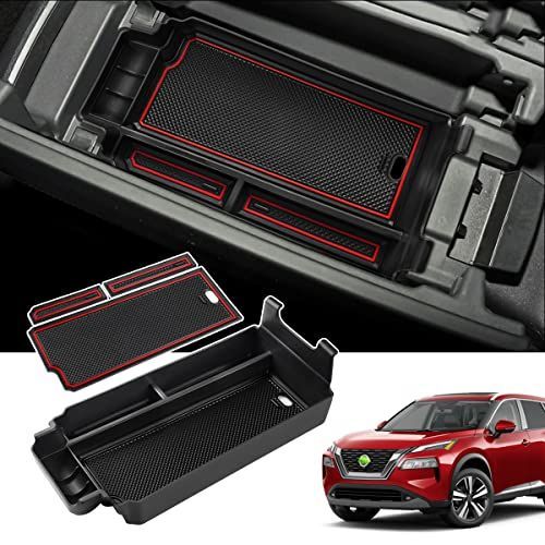 ブラック Mozan 日産 新型エクストレイル 4代目T33型に適合 コンソールボックス X-TRAIL e-POWER 2022年7月 コンソールトレイ アクセサリー 収納ボックス 小物入れ 内装パーツ カスタムパーツ ラバー