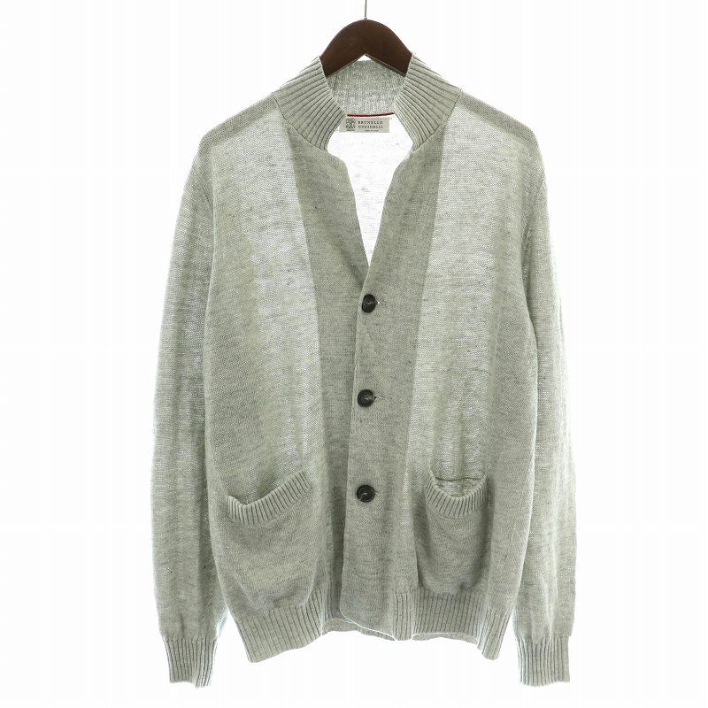 ブルネロクチネリ BRUNELLO CUCINELLI ニットカーディガン 長袖 スタンドカラー 麻 リネン 48 S グレー /NW17