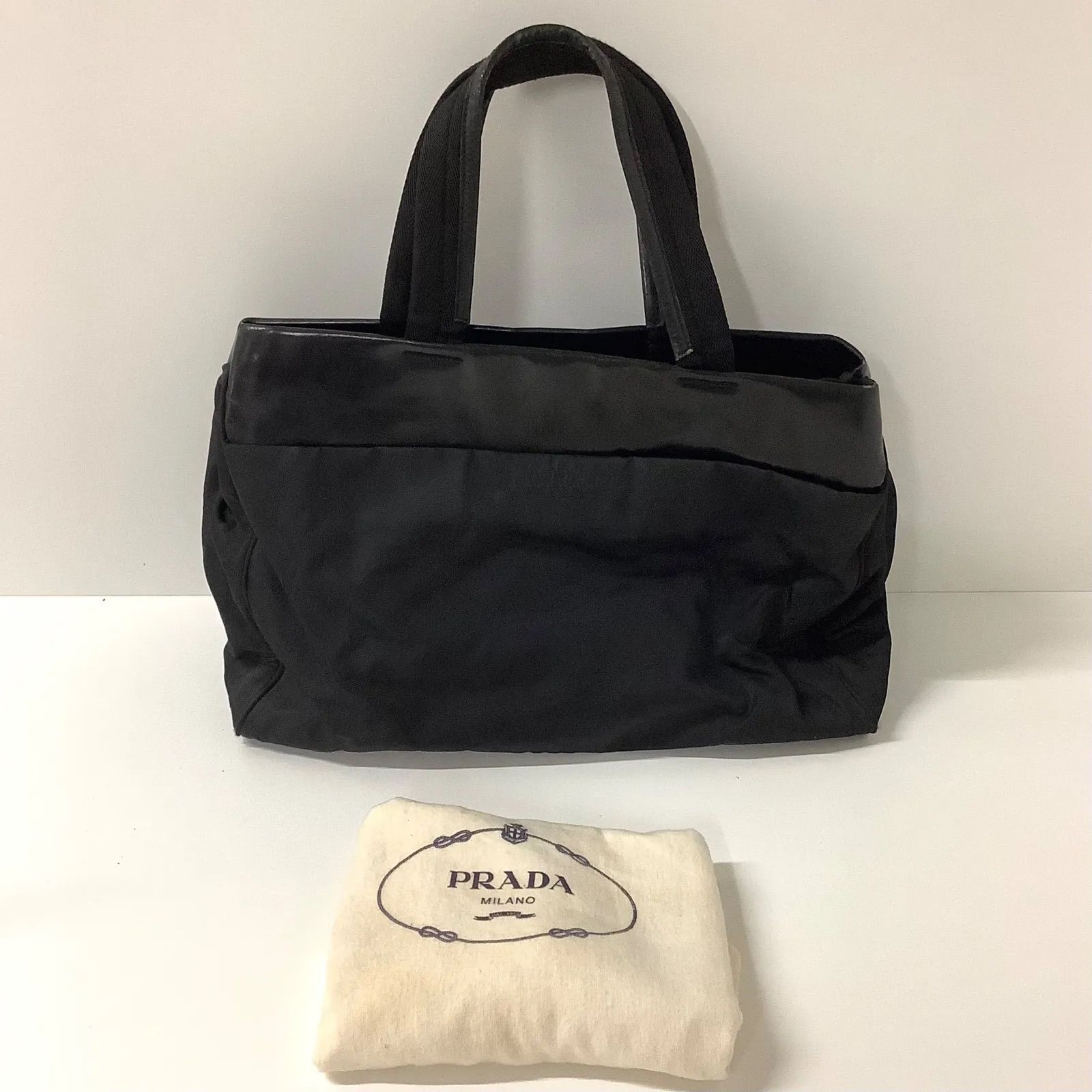 PRADA ハンドバッグ　ナイロン　無地 PRADA プラダ ハンドバッグ ブラック ナイロンxレザー トート
