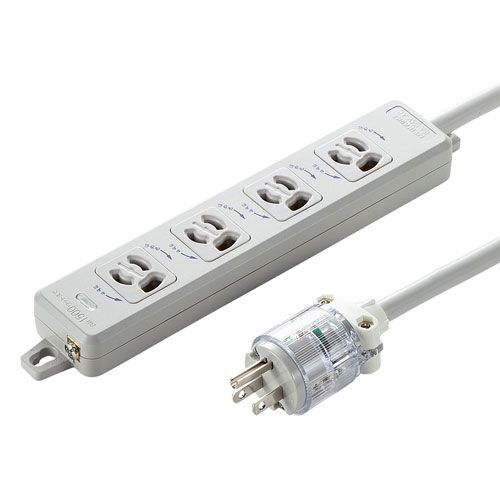 サンワサプライ 医用接地プラグ付き電源タップ TAP-HPM4-3W