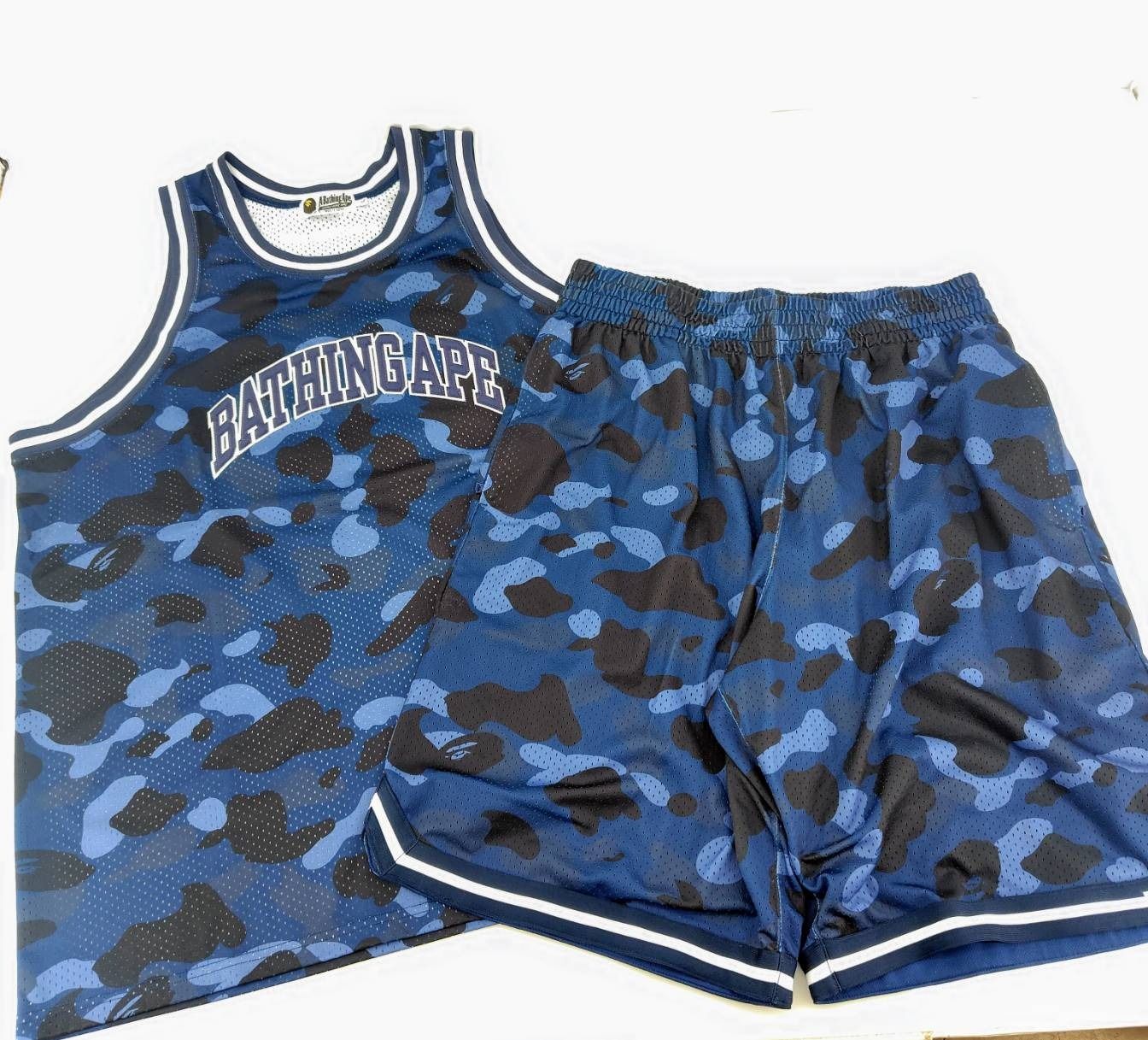 05w11174 アベイシングエイプ A BATHING APE CAMO BASKETBALL TANK TOP|SHORT セットアップ カモフラ|ブルー メンズ スポーツウェア 001VTI301019M|001SPI301019M