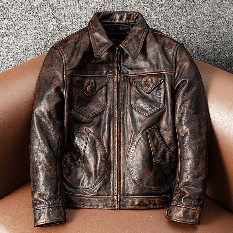 アメカジ レザージャケット 上品 本革 高級 牛革 ユーズド加工 バイク