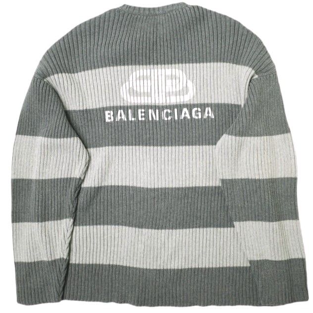 BALENCIAGA バレンシアガ 21SS イタリア製 BORDER BB LOGO KNIT オーバーサイズボーダークルーネックニット  ﻿608760 T3162 XS(170/88A) グレー セーター プルオーバー トップス g16638 - メルカリ