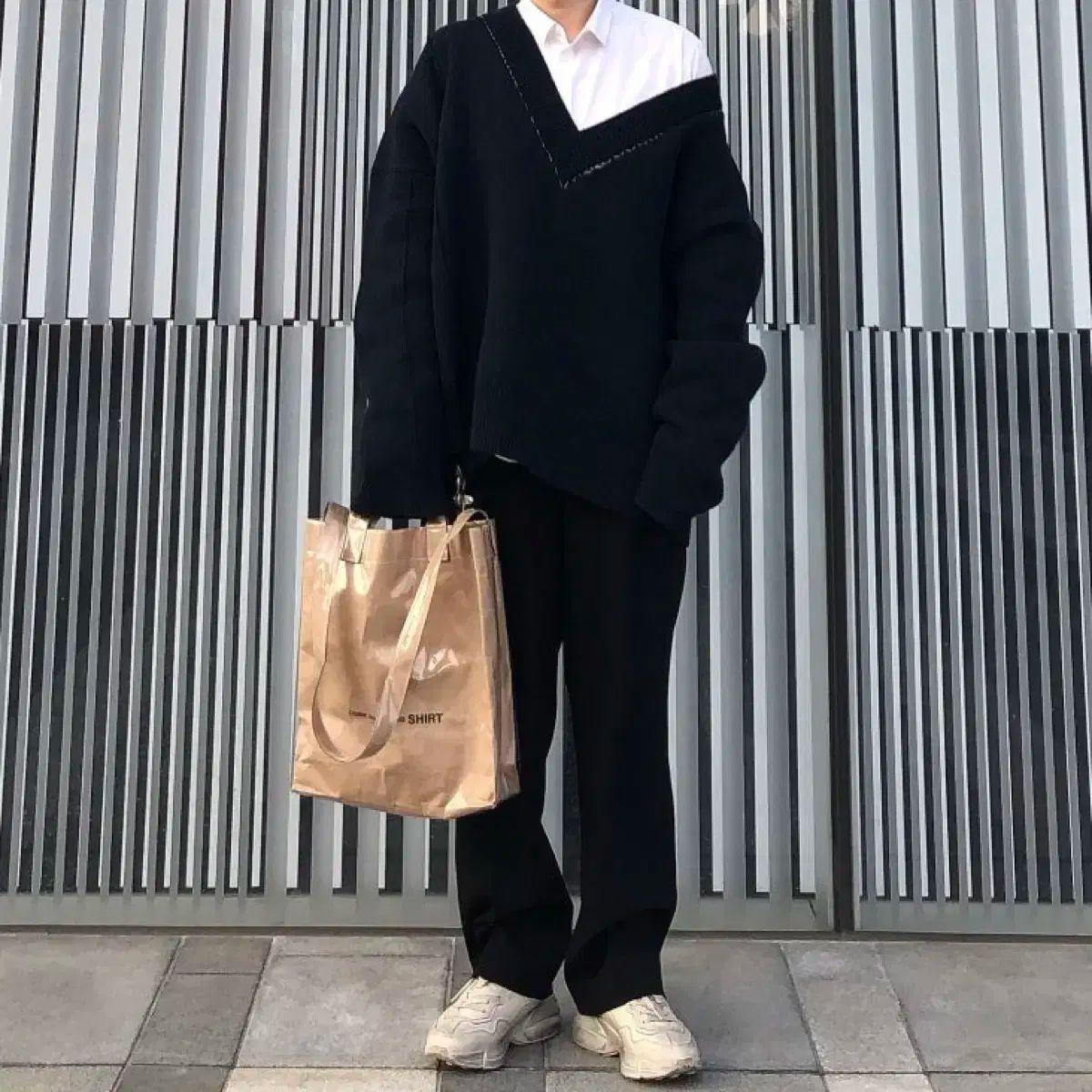 M RAF SIMONS ラフ シモンズ 18SS オーバーサイズ Vネック FIRE MAN ニット ブラック
