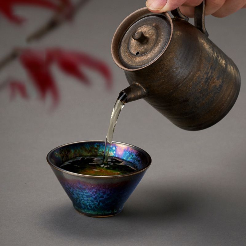 送料無料　時代物　古窯変天目碗 抹茶碗　煎茶道具 楽天市場】【中古】【茶道具】川仙峯造 天目鉄絵窯変笹の露茶碗
