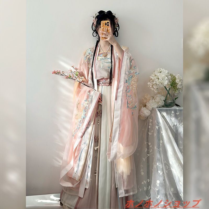 吊り帯付き百褶裙 漸變繍花デザイン
