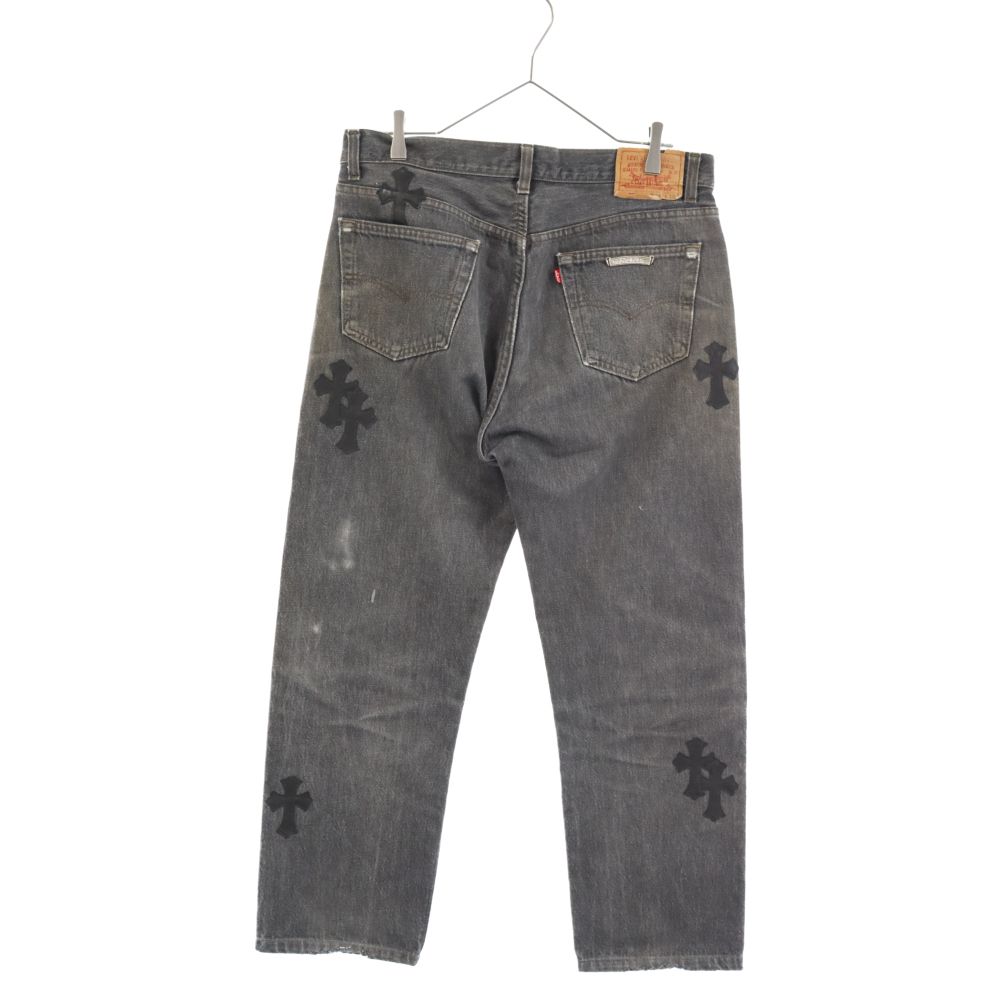 CHROME HEARTS クロムハーツ ×LEVI'S U VNTG JEAN BLU/RED TAB 501×リーバイスコラボ クロスパッチ付きウォッシュド ボタンフライ デニムパンツ ブラック CHROME HEARTS (クロムハーツ) ×LEVI'S U VNTG JEAN BLU/RED TAB 501