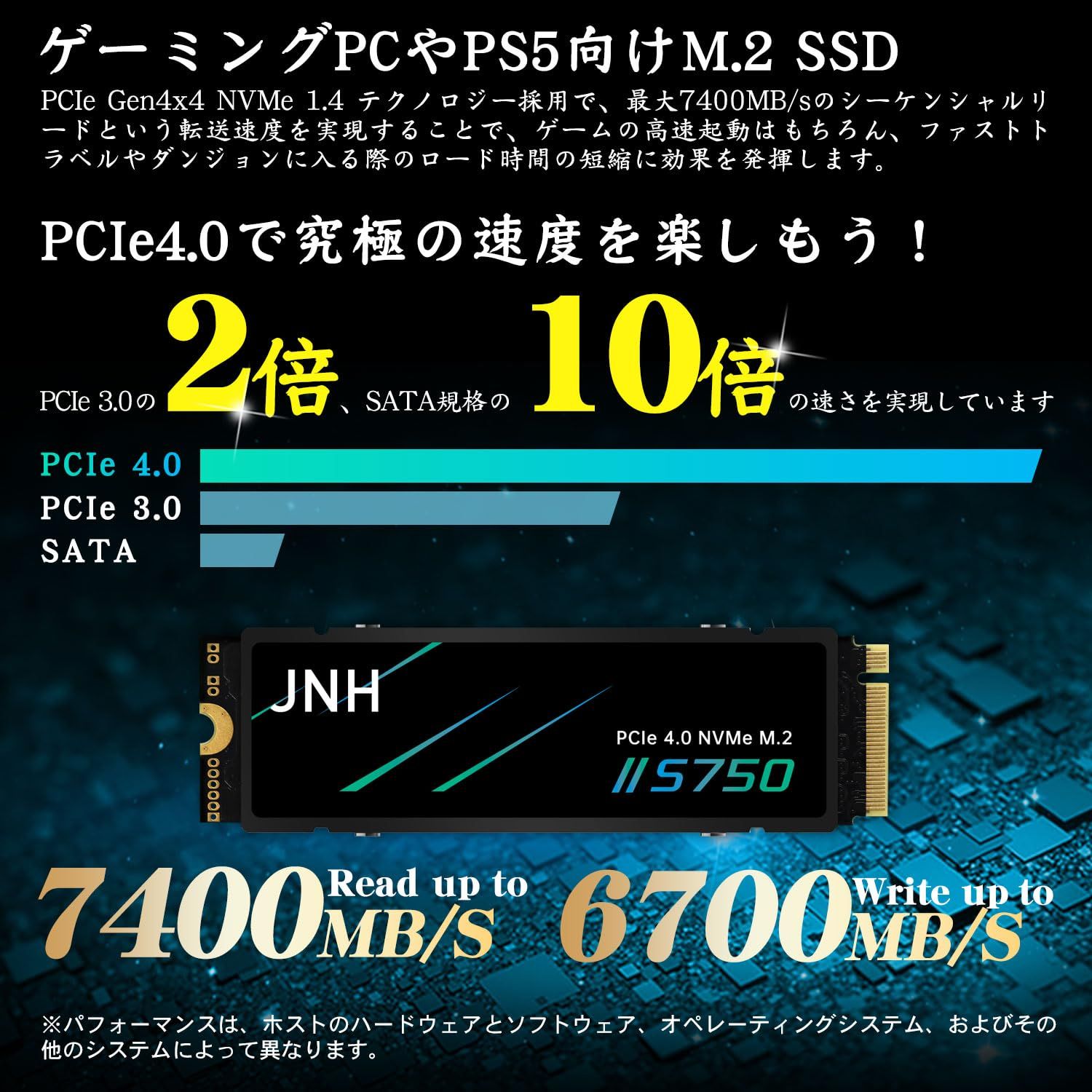JNH SSD 2TB PCIe Gen4x4 NVMe 1.4 M.2 2280 ヒートシンク搭載 新型PS5 PS5動作 済み R 7400MB s W 6700MB s 高耐久3D NAND TLC S750 メーカー5年