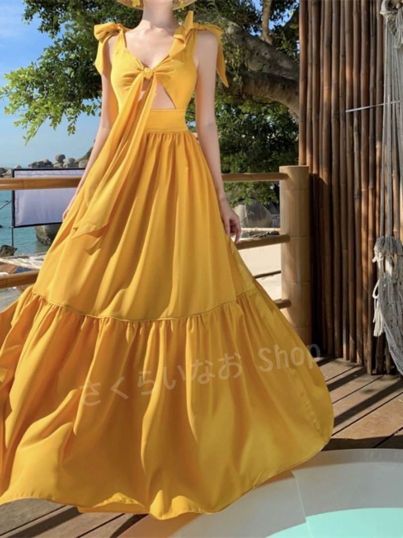 人気の夏ワンピース☀️シンプルなロング丈 海レジャーに最適 ワンピース 大人可愛い 夏ワンピース 肩出し キャミソール