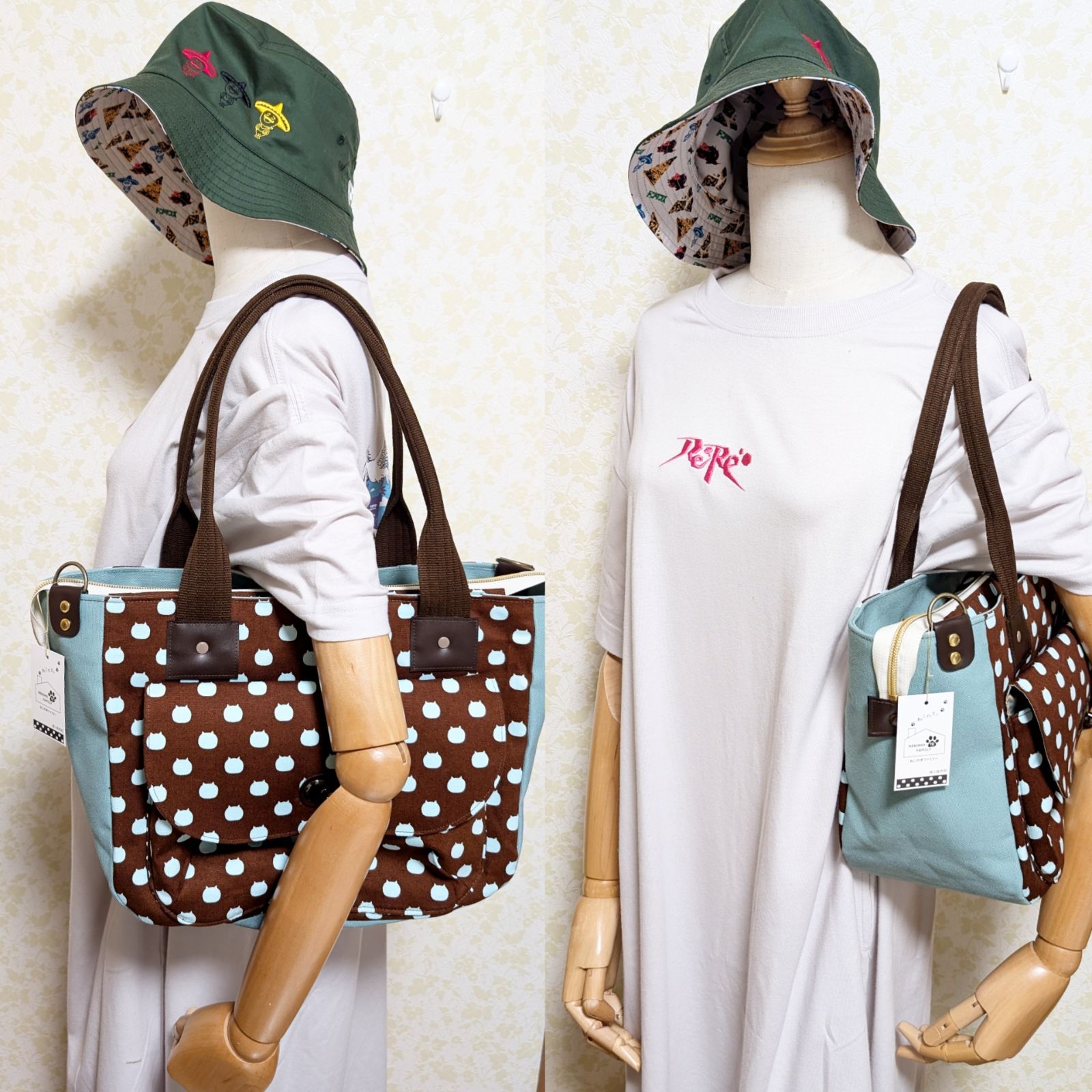 受注製作】ねこたま＆ねこたまファスナーのあおりバルーントートバッグ