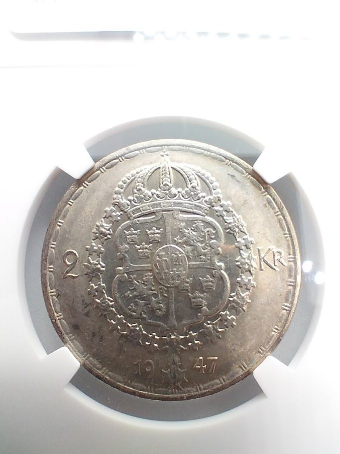 NGC MS62 1947TS スウェーデン 2K銀貨 - メルカリ
