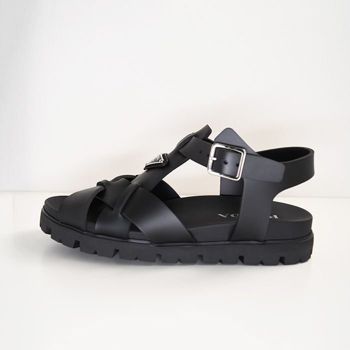 極美品　ブラック ストラップサンダル 厚底　プラダ　メンズ サイズ 8 1/2 PRADA プラダ クロスサンダル 2X3118 3LKK メンズ