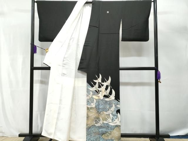 平和屋着物□豪華黒留袖 駒刺繍 流水飛鶴文 金銀彩 正絹 逸品