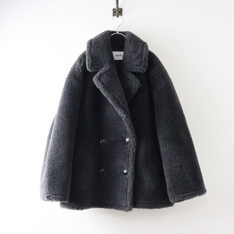 人気アイテム ハウント HAUNT BOA COAT ダブルボタン ボアコート ショート丈 38 ダークグレー┃フェイクムートン 2400014608779