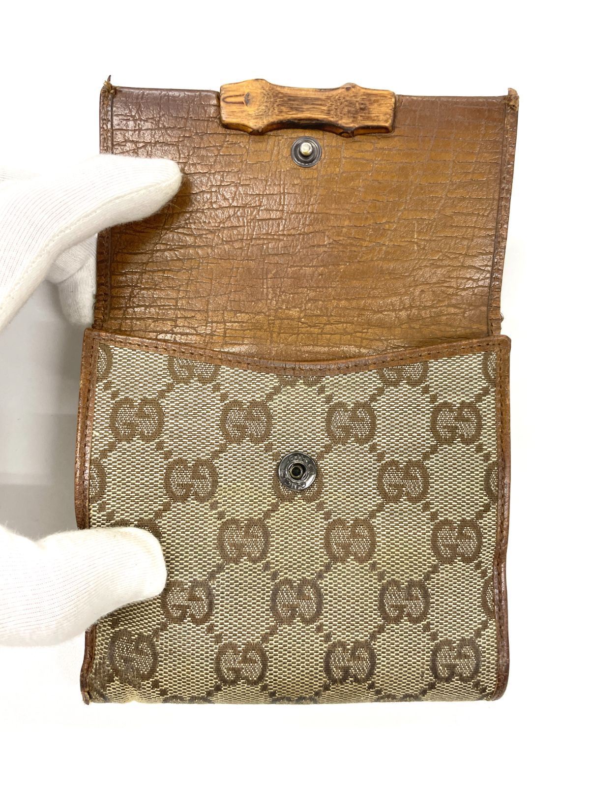 GUCCI グッチ GGキャンバス レザー コンパクトウォレット 二