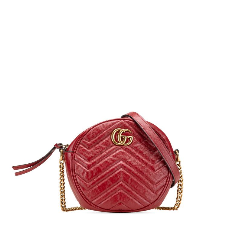 グッチ GGマーモント ハート ラウンド 斜め掛け チェーン ショルダーバッグ 550154 レッド レザー レディース GUCCI 1-0214488