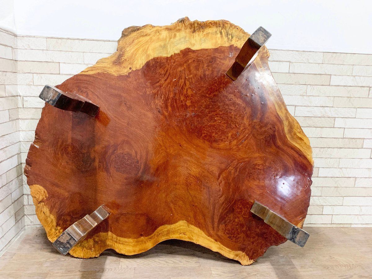 希少】厚み約4.5cm 花梨 瘤 コブ 瘤杢 輪切り 一枚板 天然木