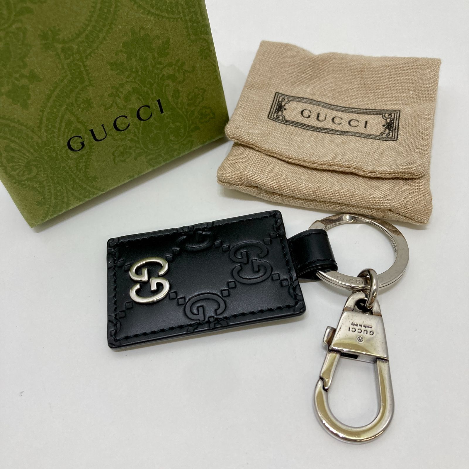 GUCCI グッチ キーホルダー キーリング レザー エンボス GG ブラック
