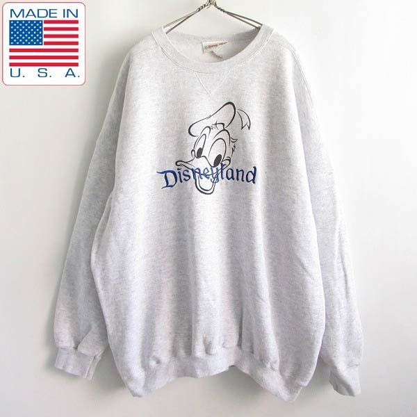 90s USA製 ディズニー ドナルドダック 前V スウェット XL グレー系