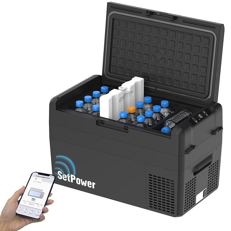 Setpower RF25 車載冷蔵庫 内蔵製氷皿 50時間持続保冷 ポータブル冷蔵庫 28W省エネ 15分急速冷凍 -20℃～20 ℃ アプリ遠隔操作 低騒音 DC12V|24V AC100V 車載家庭両用 ポータブル冷凍庫 小型 持ち運び 車 0