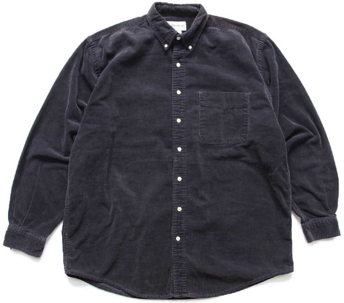 90s EddieBauerエディーバウアー 三点留め ボタンダウン コットン コーデュロイシャツ 黒 特大 オールド アウトドア ビッグサイズ