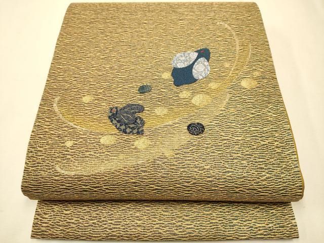 平和屋着物●太鼓柄袋帯 パッチワーク 兎 金彩 正絹 CAAR7711hy
